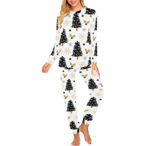 Christmas tree holly snow star pattern Women's All Over Print Pajama Set