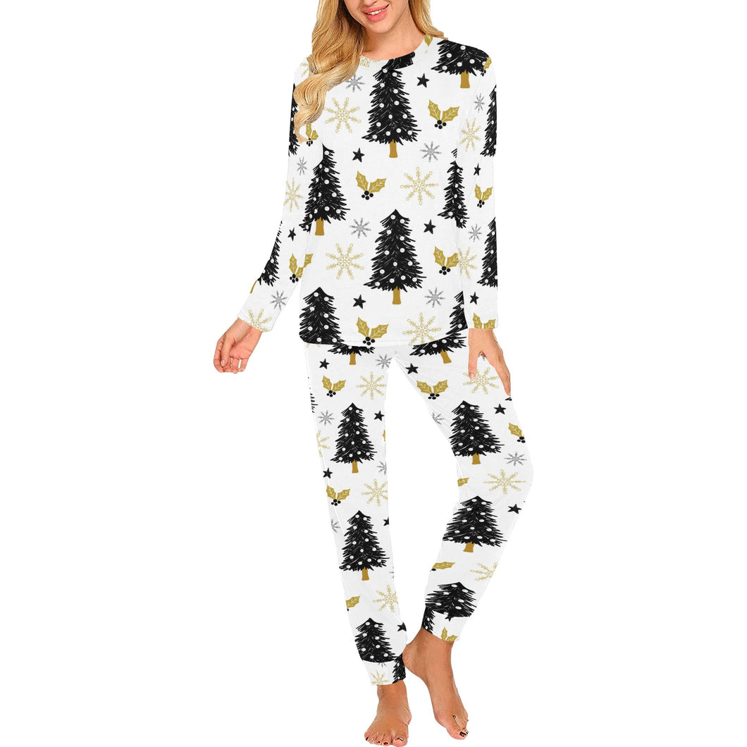 Christmas tree holly snow star pattern Women's All Over Print Pajama Set