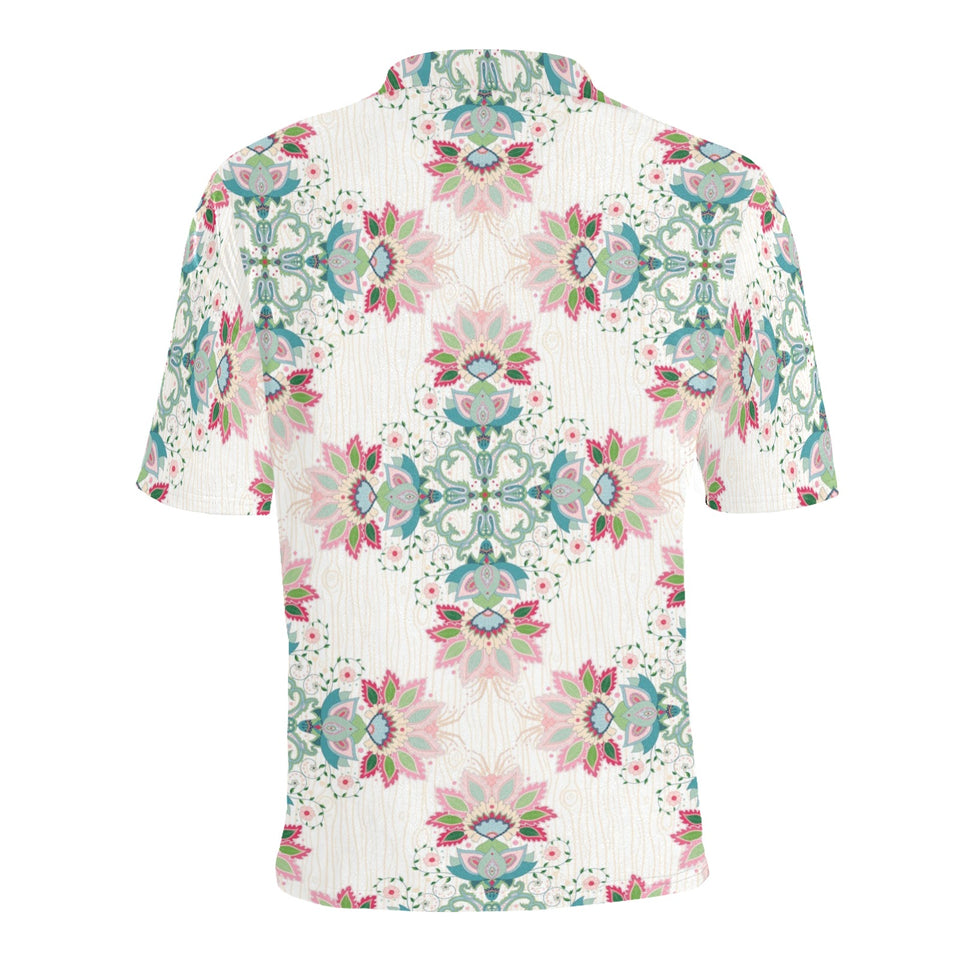 Square floral indian flower pattern Men's All Over Print Polo Shirt