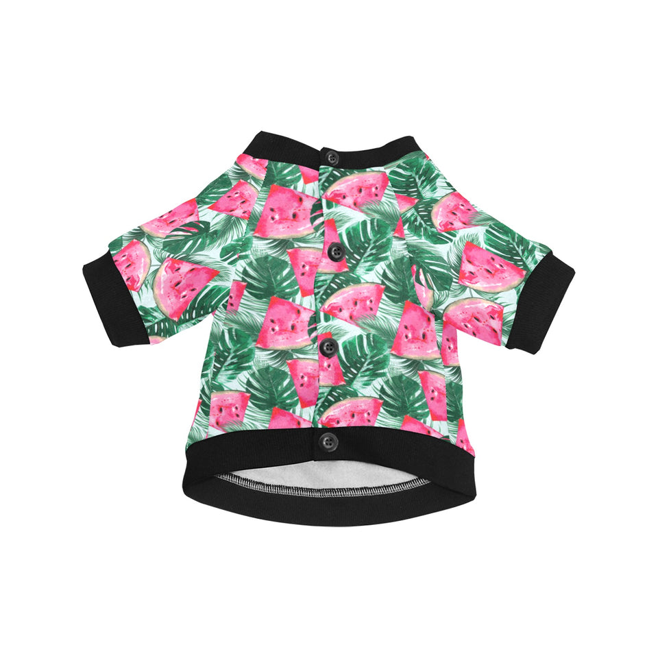 Watermelons tropical palm leaves pattern All Over Print Pet Dog Round Neck Fuzzy Shirt