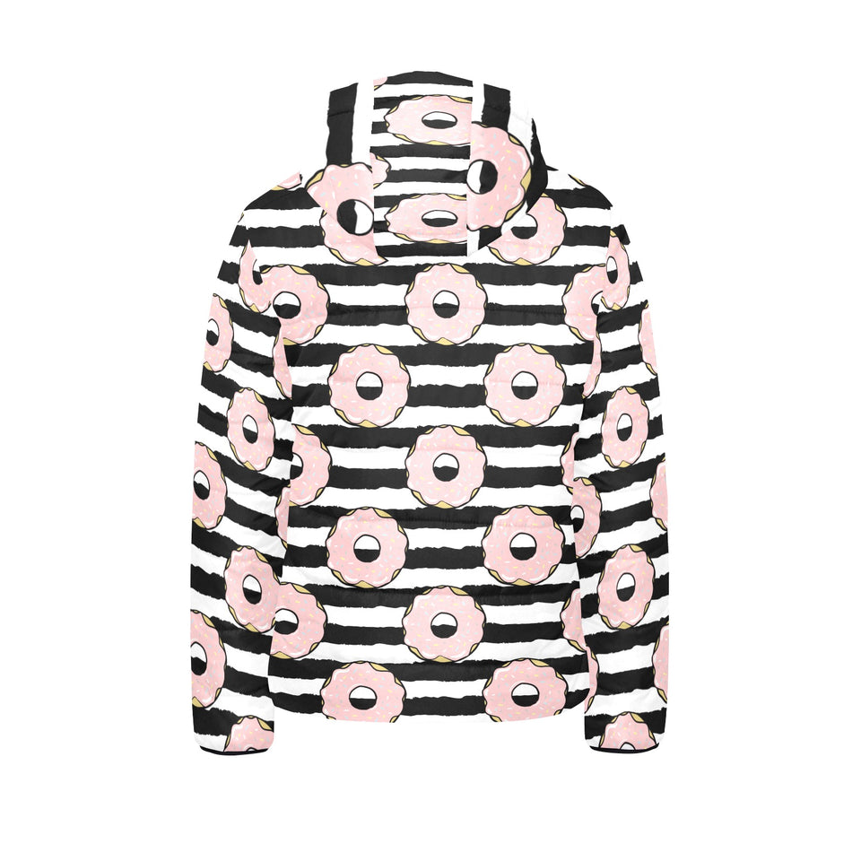 Donuts pink icing striped pattern Kids' Boys' Girls' Padded Hooded Jacket