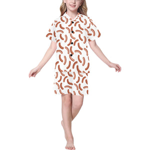 Sausage Pattern Print Design 04 Kids' Boys' Girls' V-Neck Short Pajama Set