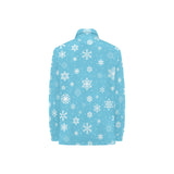 Snowflake pattern blue background Women's Long Sleeve Polo Shirt