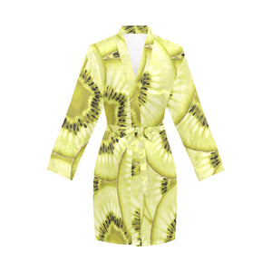 Sliced kiwi pattern Women's Long Sleeve Belted Night Robe