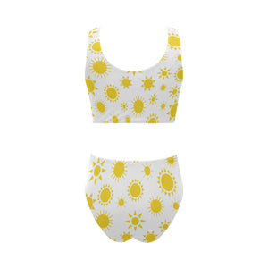 Sun pattern Chest Bowknot High Waisted Bikini Swimsuit
