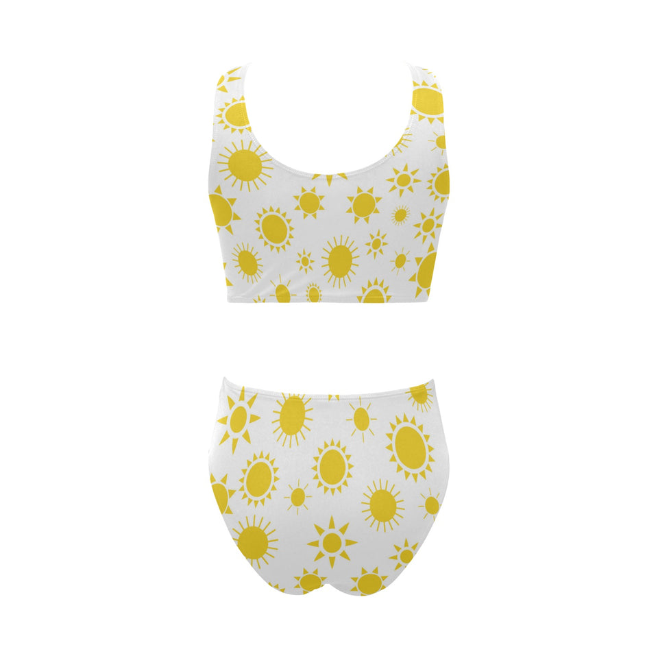Sun pattern Chest Bowknot High Waisted Bikini Swimsuit