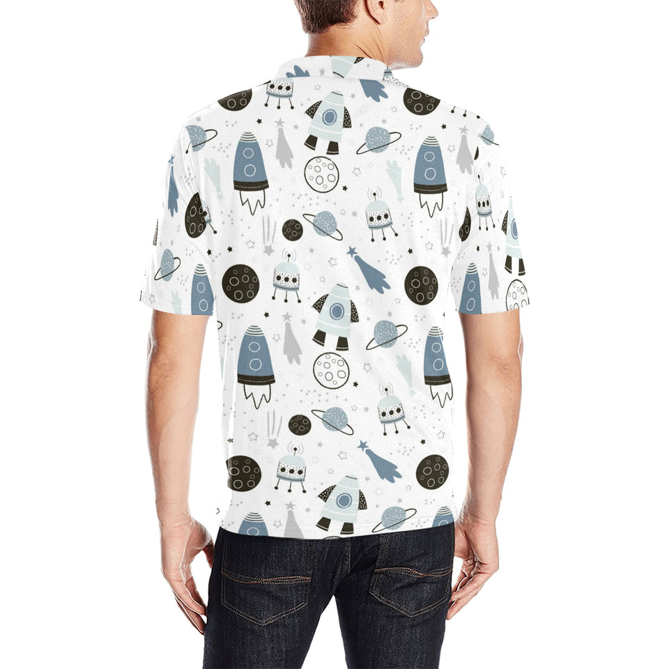 Hand drawn space elements space rocket star planet Men's All Over Print Polo Shirt