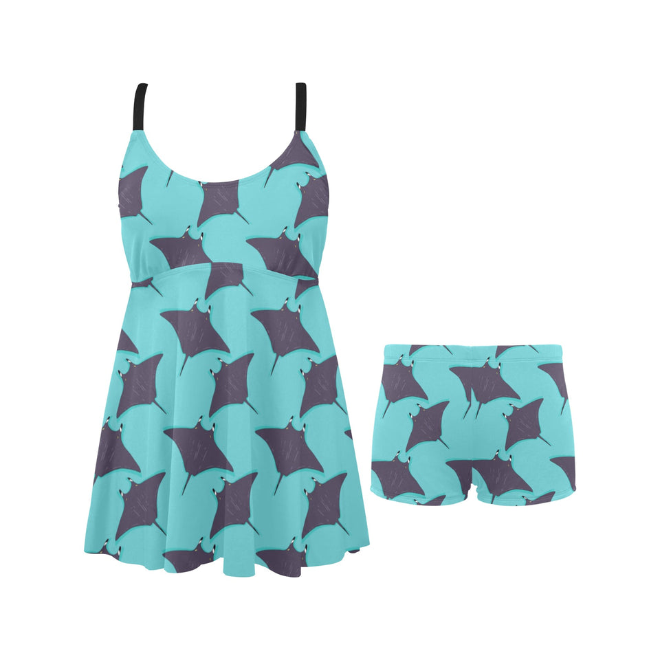 Stingray Pattern Print Design 02 Chest Sexy Pleated Two Piece Swim Dress