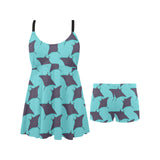 Stingray Pattern Print Design 02 Chest Sexy Pleated Two Piece Swim Dress