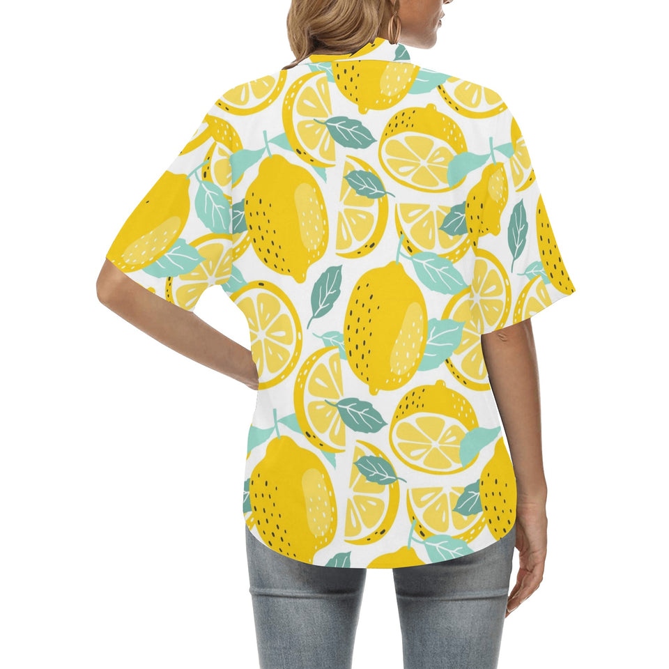lemon design pattern Women's All Over Print Hawaiian Shirt
