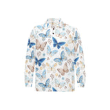 blue butterfly pattern Men's Long Sleeve Polo Shirt