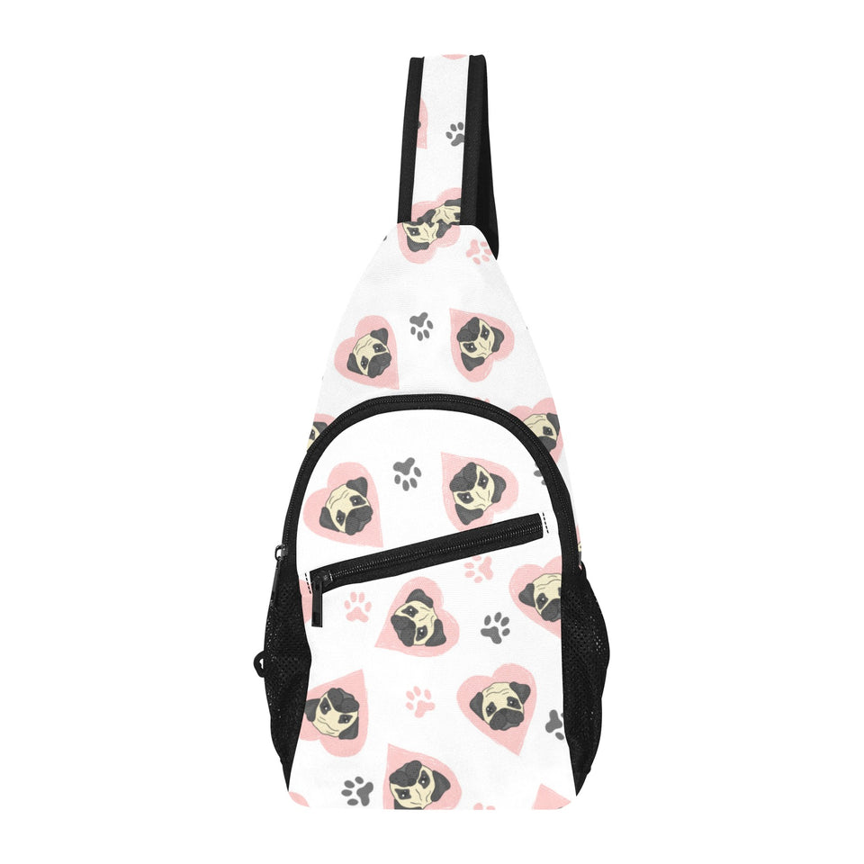 Cute pugs pink heart paw pattern All Over Print Chest Bag