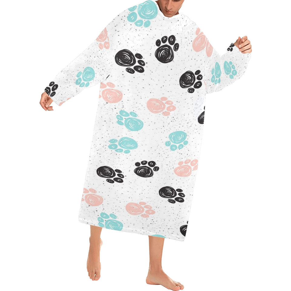 Dog Paws Pattern Print Design 04 Blanket Robe with Sleeves