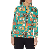 Camera Pattern Print Design 03 Women's Long Sleeve Polo Shirt