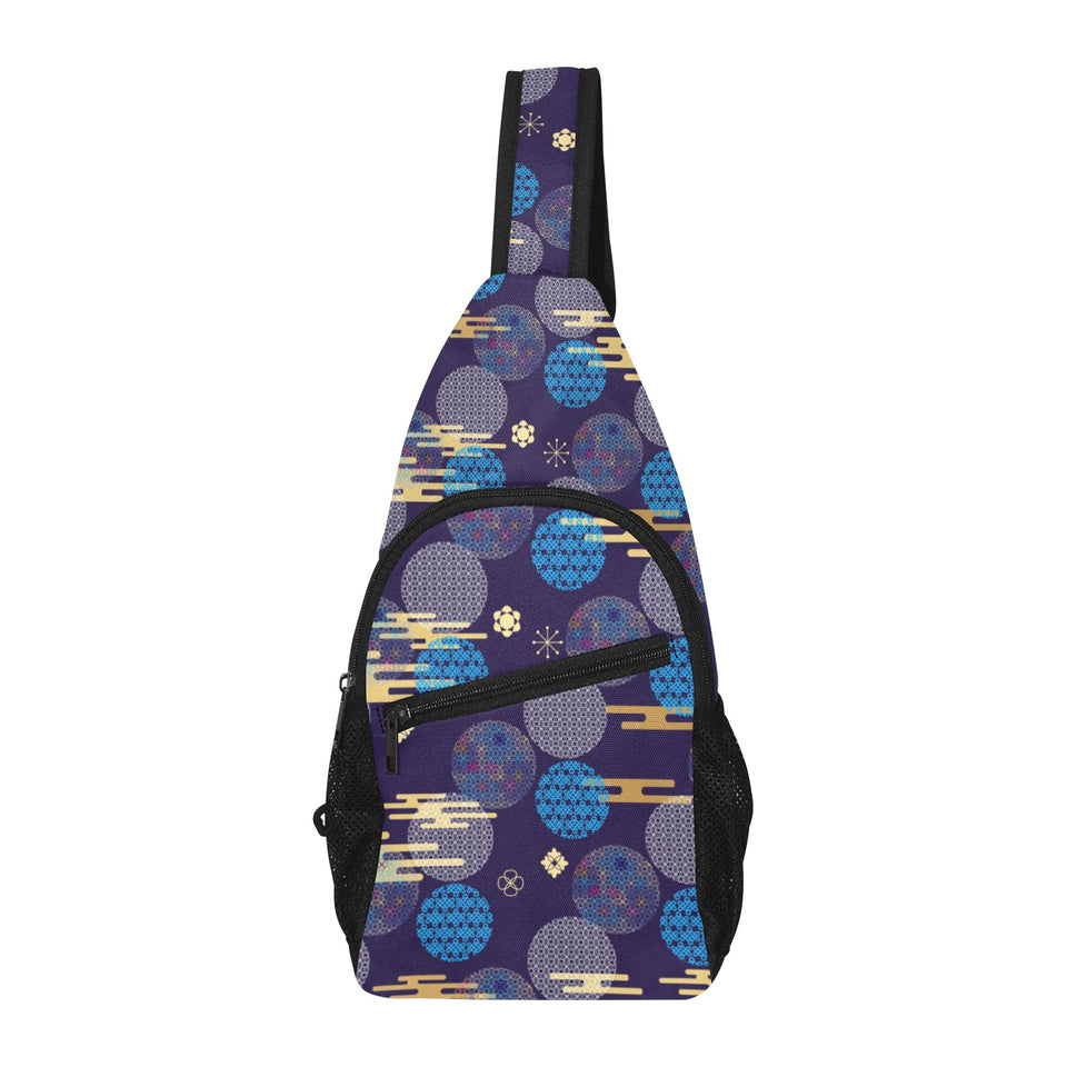 Blue japanese pattern cloud wave flower All Over Print Chest Bag