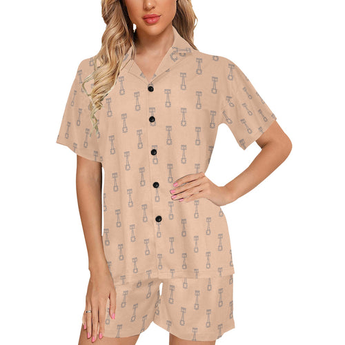 Engine Piston Cream Background Pattern Design 04 Women's V-Neck Short Pajama Set