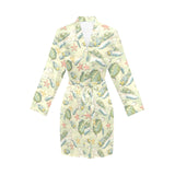 Hand drawn sea turtle fish pattern Women's Long Sleeve Belted Night Robe