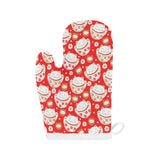 Cute Maneki neko cat red background Heat Resistant Oven Mitts