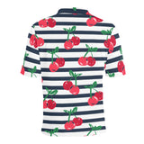 Hand drawn cherry pattern striped background Men's All Over Print Polo Shirt