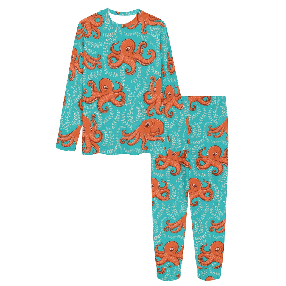 Octopus turquoise background Women's All Over Print Pajama Set