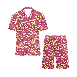 Popcorn Pattern Print Design 02 Men's V-Neck Short Pajama Set