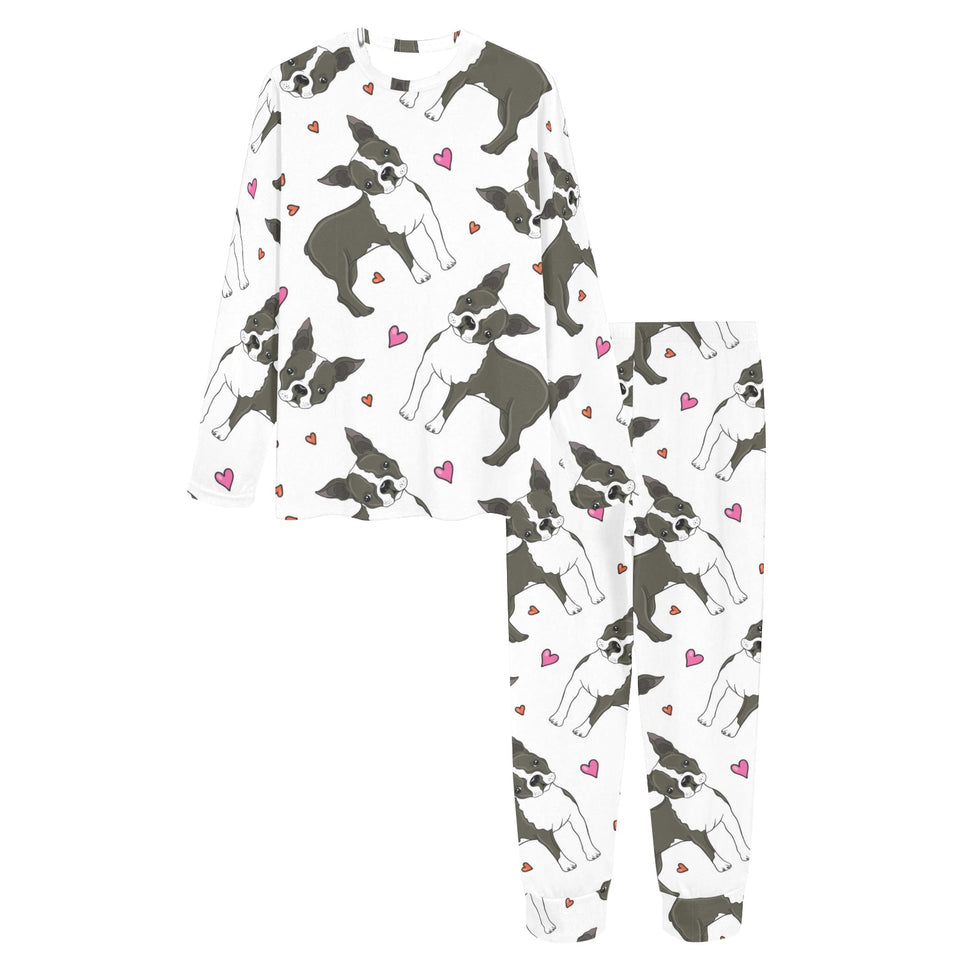 Boston terrier dog hearts vector pattern Women's All Over Print Pajama Set