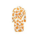 Orange Maple Leaf pattern Men's Long Sleeve Belted Night Robe