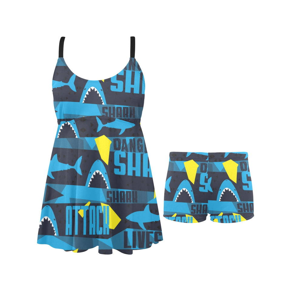 Shark dangerous Chest Sexy Pleated Two Piece Swim Dress