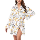 Greyhound Pattern Print Design 03 Women's Long Sleeve Belted Night Robe