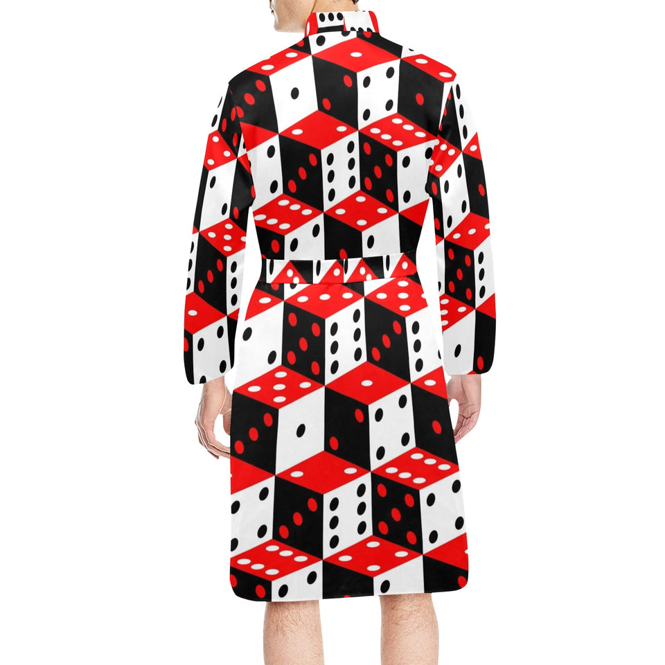 Dice Pattern Print Design 02 Men's Long Sleeve Belted Night Robe