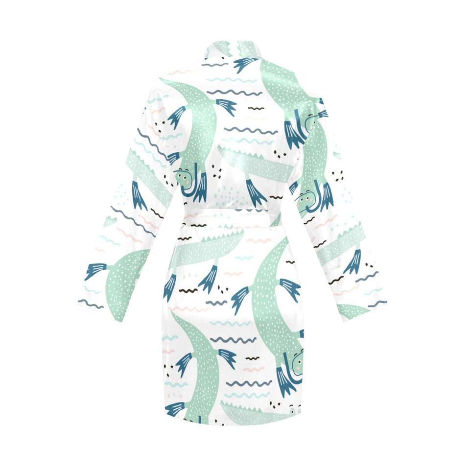 Crocodile diver pattern Women's Long Sleeve Belted Night Robe