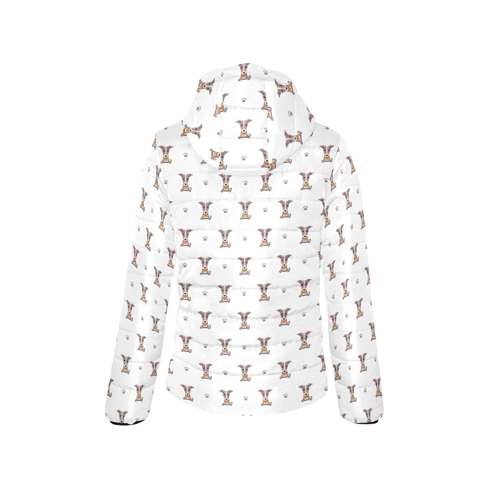 Greyhound Pattern Print Design 05 Women's Padded Hooded Jacket