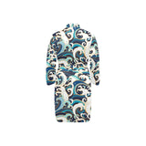 Japanese wave pattern Men's Long Sleeve Belted Night Robe
