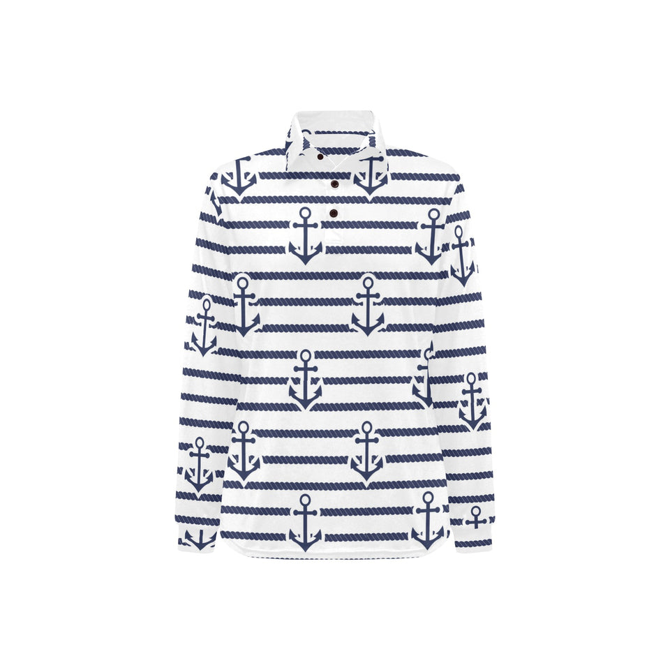 Anchor rope nautical pattern Women's Long Sleeve Polo Shirt
