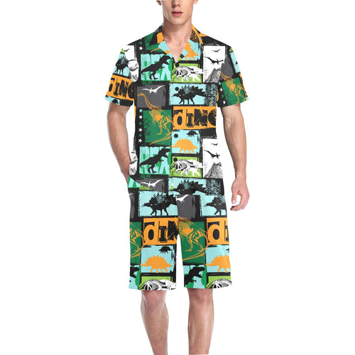 dinosaurs print pattern Men's V-Neck Short Pajama Set