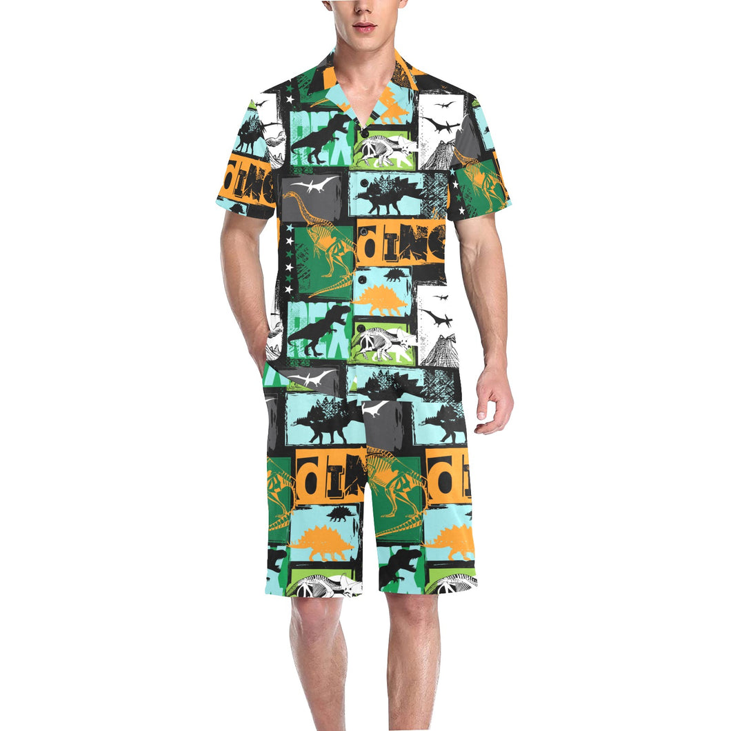 dinosaurs print pattern Men's V-Neck Short Pajama Set