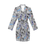 Skate Board Pattern Print Design 03 Women's Long Sleeve Belted Night Robe