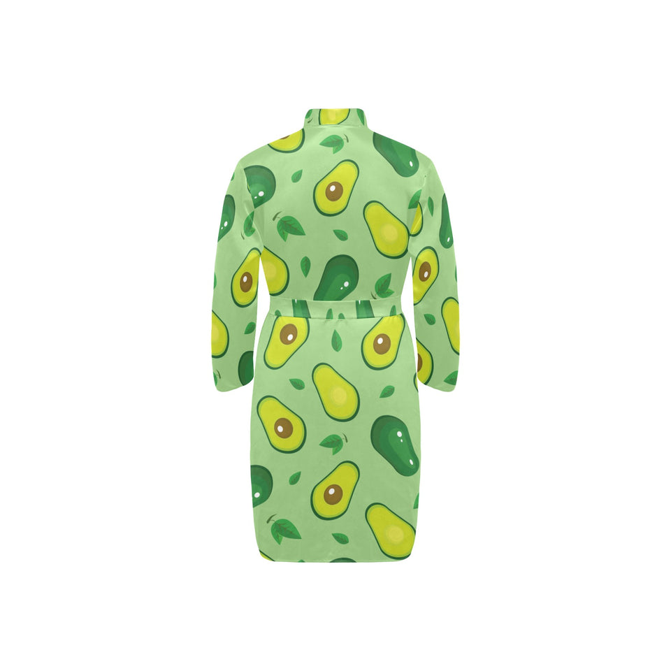 Avocado pattern green background Men's Long Sleeve Belted Night Robe
