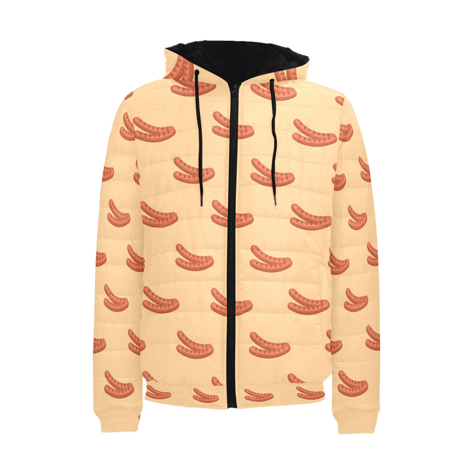 Sausage Pattern Print Design 03 Men's Padded Hooded Jacket