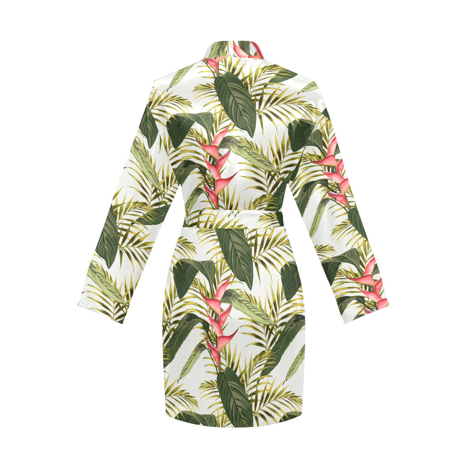 heliconia pattern Women's Long Sleeve Belted Night Robe