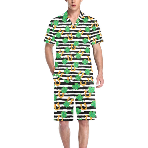 Horseshoes Pattern Print Design 01 Men's V-Neck Short Pajama Set