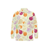 Onion garlic white red pattern Men's Long Sleeve Polo Shirt