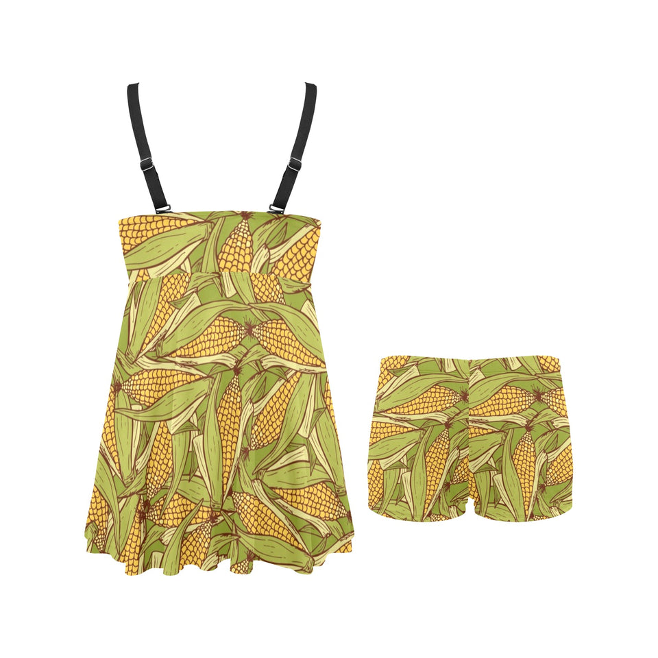 Corn Pattern Print Design 01 Chest Sexy Pleated Two Piece Swim Dress