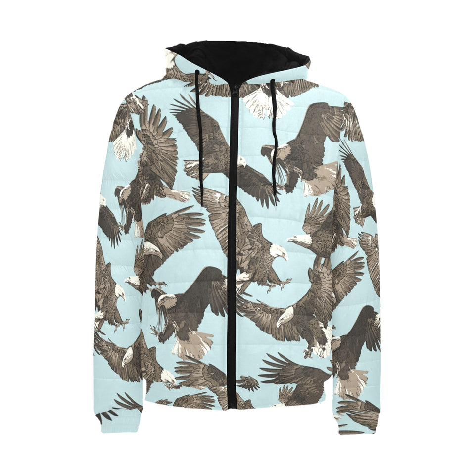 Eagle Pattern Print Design 01 Men's Padded Hooded Jacket