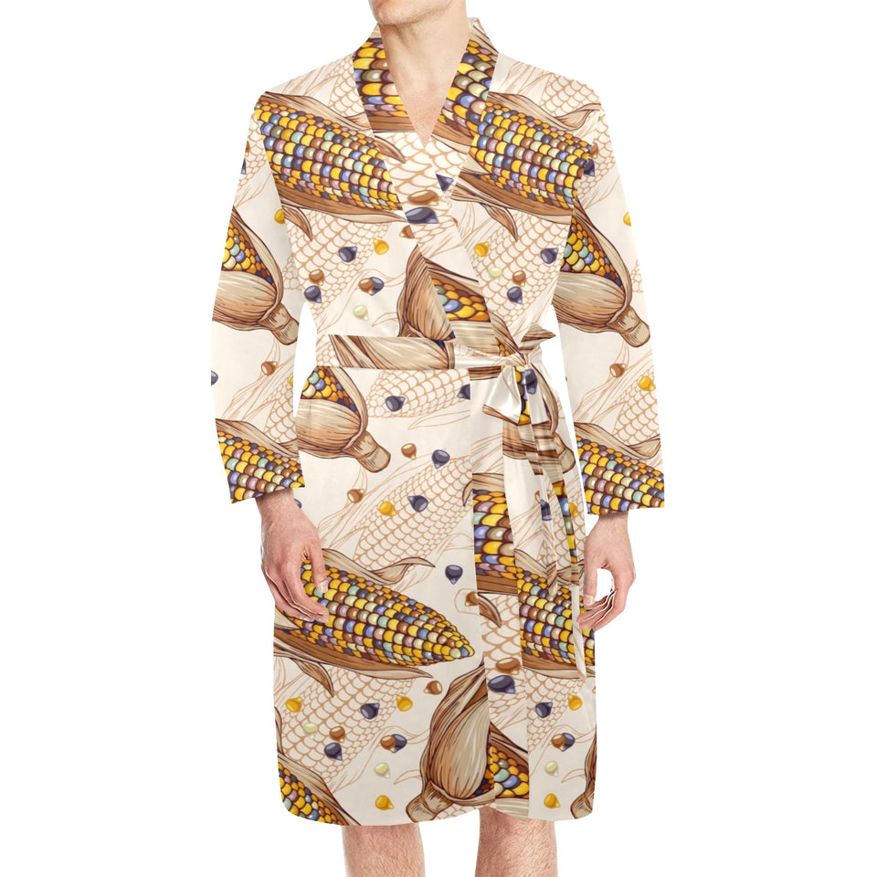 Corn Pattern Print Design 03 Men's Long Sleeve Belted Night Robe