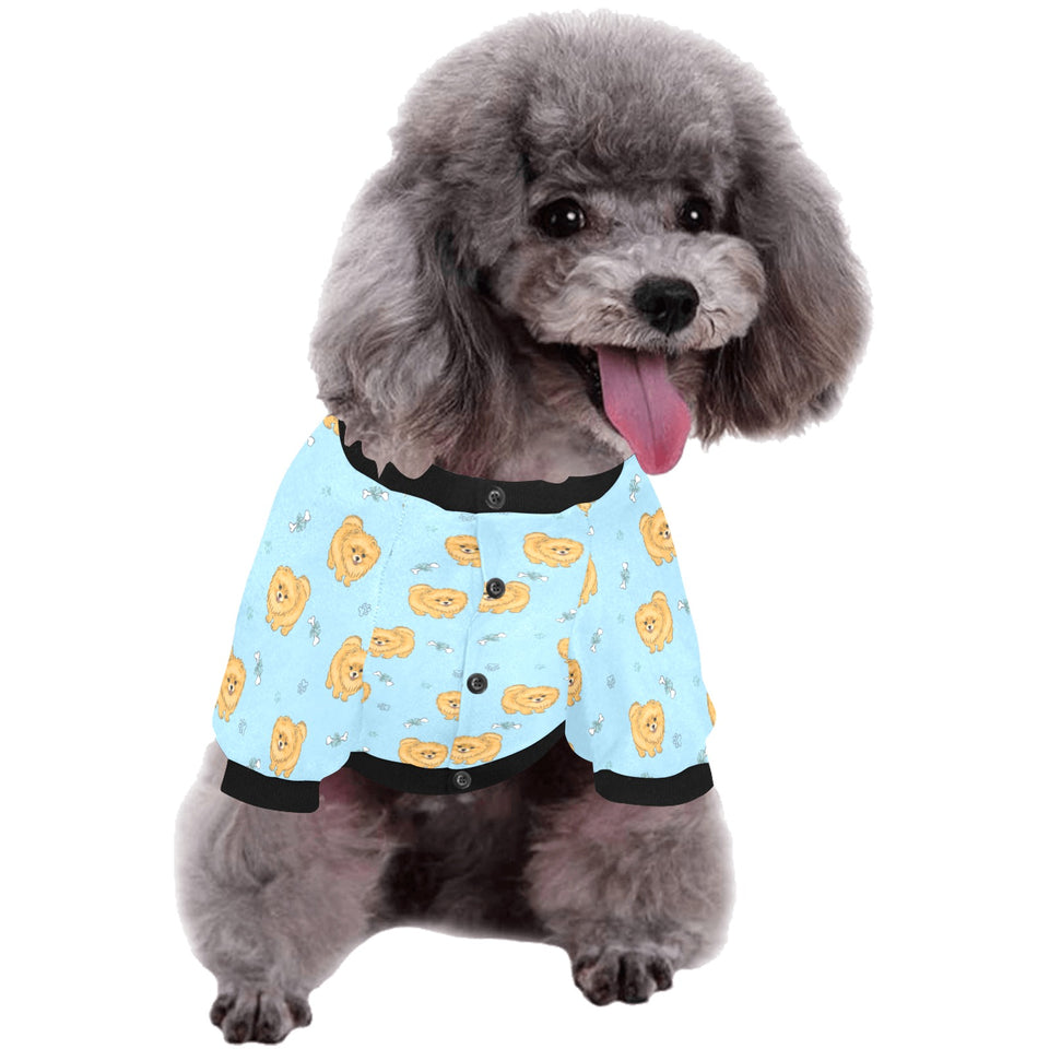 Brown cute pomeranian blue blackground All Over Print Pet Dog Round Neck Fuzzy Shirt
