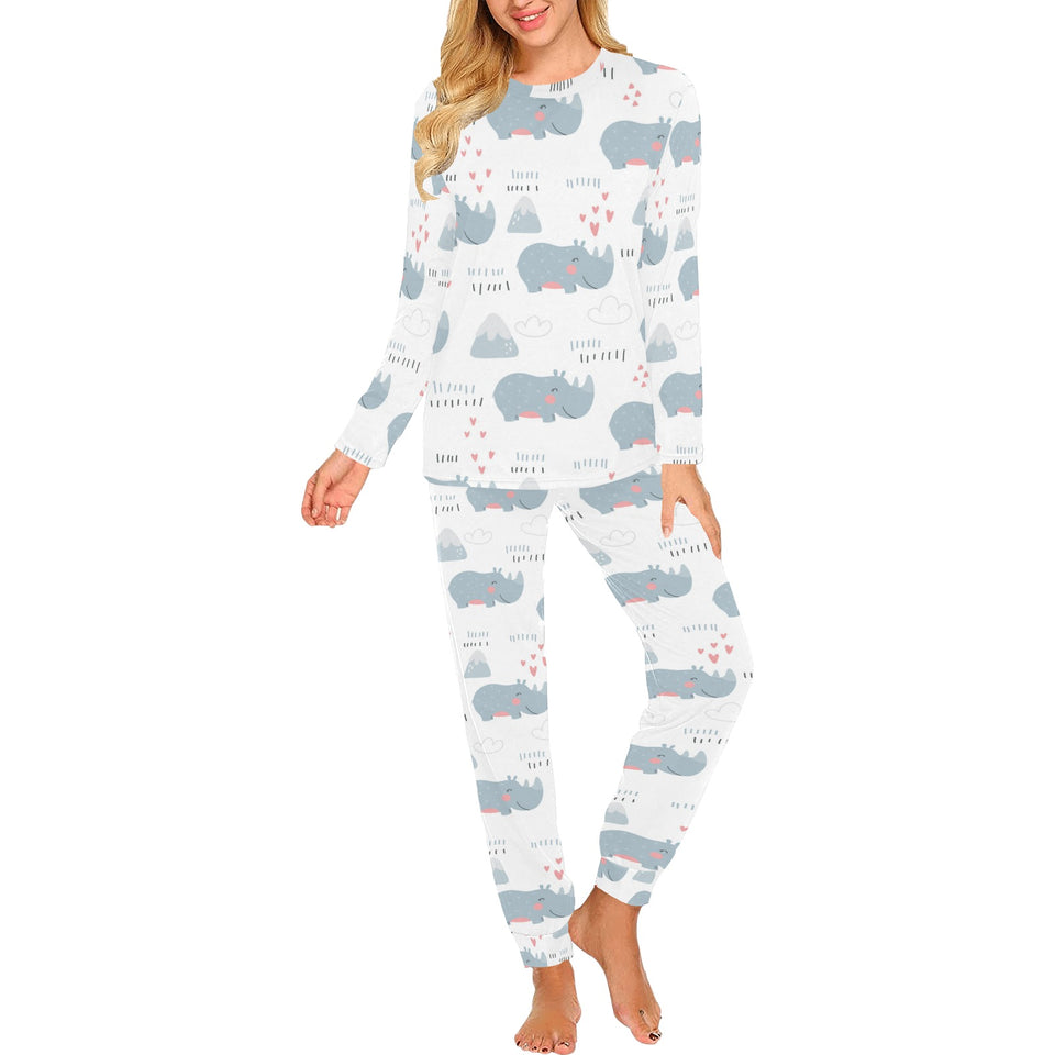 cute rhino heart pattern Women's All Over Print Pajama Set