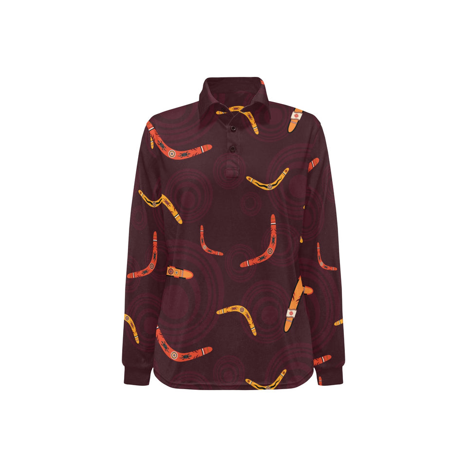 Boomerang Australian aboriginal ornament circle bl Women's Long Sleeve Polo Shirt
