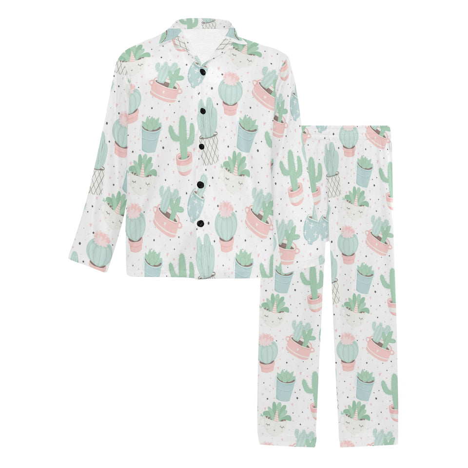 Pastel color cactus pattern Men's Long Pajama Set