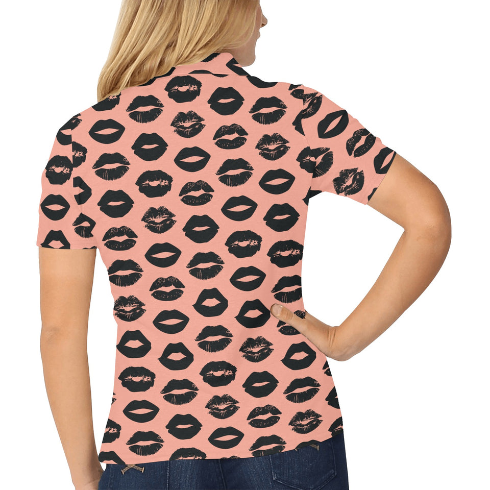 Lips Pattern Print Design 02 Women's All Over Print Polo Shirt